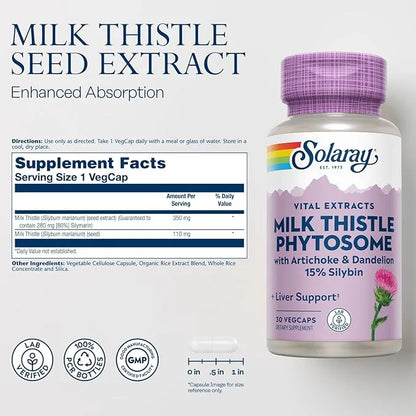 Solaray Milk Thistle Phytosome with Artichoke, 15% Silybin 60-Day Guarantee, 30 Servings, 30 VegCaps