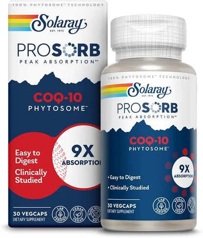 SOLARAY CoQ-10 Phytosome 9X Absorption CoQ10 200mg 200mg - 60-Day Guarantee 30 Servings, 30 VegCaps