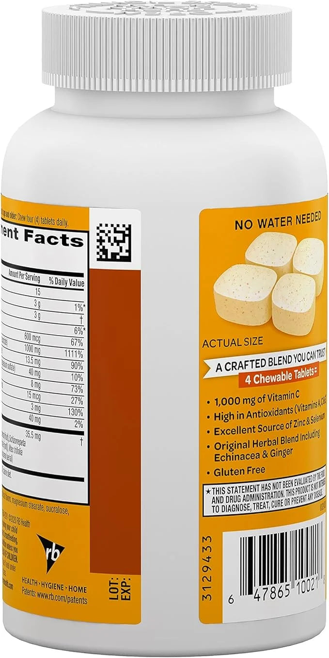 Airborne 1000mg Chewable Tablets with Zinc, 200 Tablets,