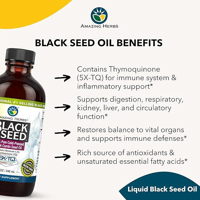 Amazing Herbs Premium Black Seed Oil - Gluten Free, Non GMO, Cold Pressed Nigella Sativa Aids in Digestive Health, Immune ...