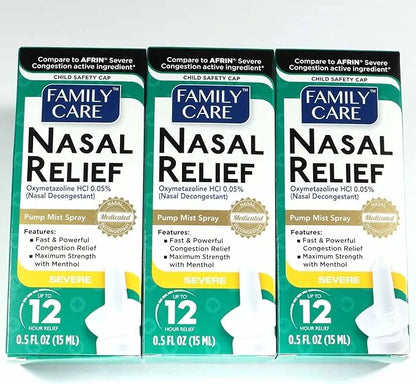 FamilyCare Nasal Relief Spray, Pump Mist, 12 Hours, 3 Pack