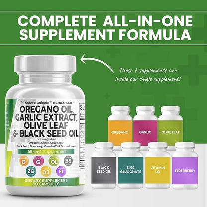 Clean Nutraceuticals Oregano Oil Garlic Extract Olive Leaf Black Seed Oil - Immune Support & Digestive Health Supplement f...