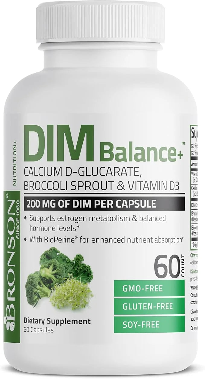 Bronson DIM Balance+ Calcium D-Glucarate, Broccoli Sprouts and Vitamin D3 200 MG of DIM per Capsule Supports Estrogen Meta...