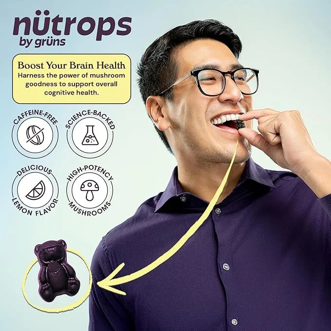 Nutrops Sugar-Free Functional Nootropics Mushroom Gummies for adult, Herbal Brain Supplement Gummy for Energy, Brain Healt...