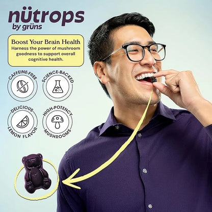 Nutrops Sugar-Free Functional Nootropics Mushroom Gummies for adult, Herbal Brain Supplement Gummy for Energy, Brain Healt...