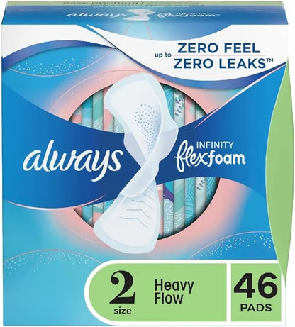 Always Infinity Feminine Pads for Women, 2 Regular, 46ct
