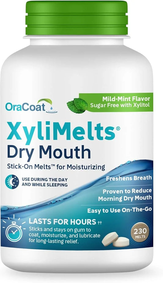 OraCoat XyliMelts Dry Mouth Relief Moisturizing Stick-On-Melts with Xylitol, 230 Count, Mild Mint, Helps Stimulate Saliva ...