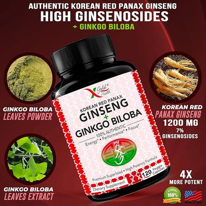 Korean Red Panax Ginseng 1200mg + -120 Vegan