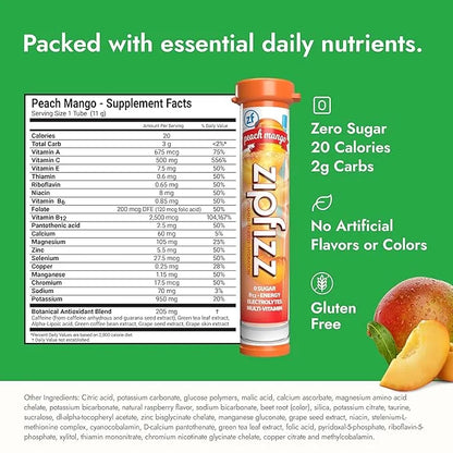 Zipfizz Daily Energy Drink Powder, Peach Mango, 20 Pack | 3-in-1 Sustained Energy, Rapid Hydration, and Essential Vitamins...