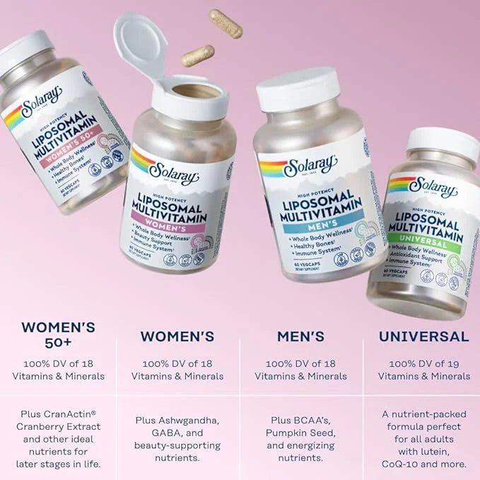 SOLARAY Liposomal Multivitamin for Women, Enhanced B12, Biotin, CoQ10, Immune 30 Servings, 60 VegCaps