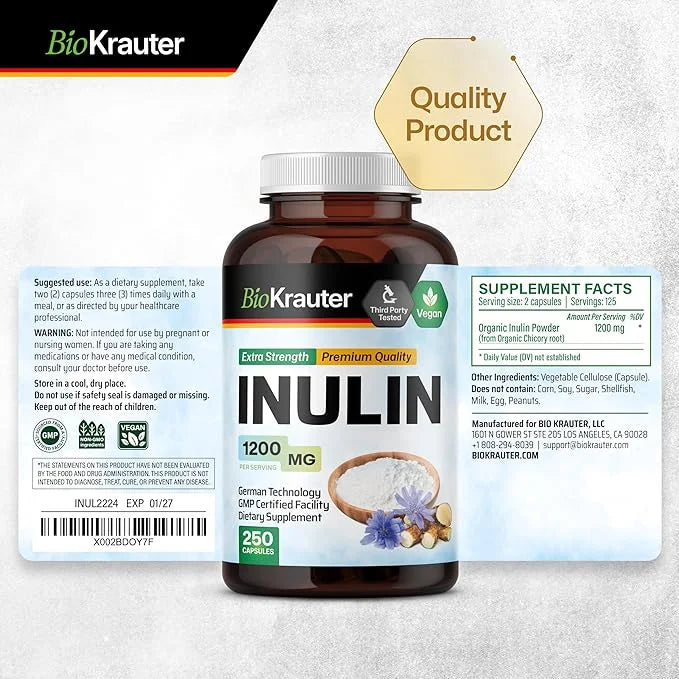 Inulin Powder Capsules 1200mg Chicory 250 Vegan