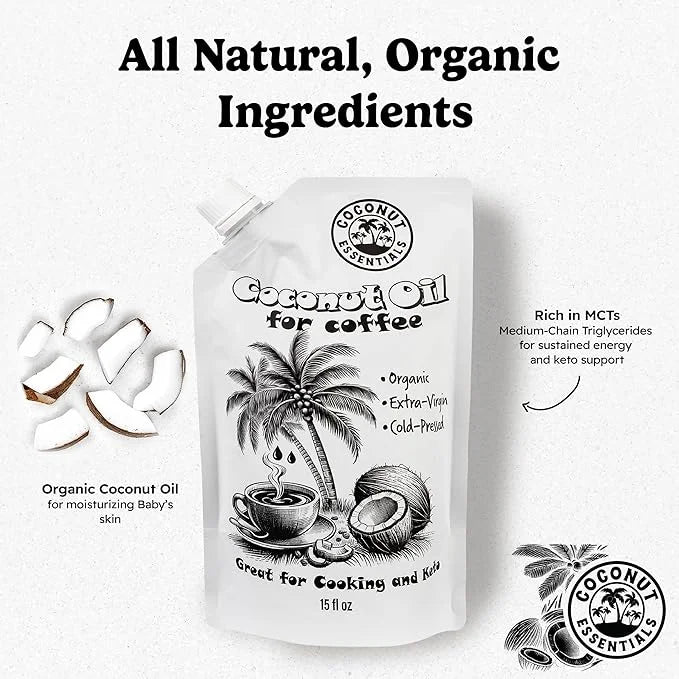 Coconut Essentials - Coconut Oil for Coffee, Organic, Cold-pressed Coconut Oil, Fresh and Rich Flavor for Cooking, Keto Fr...
