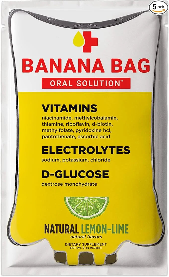 Banana Bag Oral Solution Packets – Natural Lemon Lime 5pk | A Refreshing Blend of Electrolytes, Vitamin C, and B-Complex f...