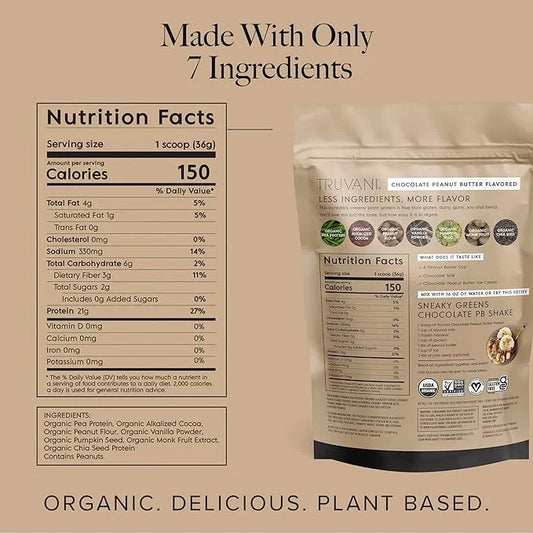 Truvani Vegan Pea Protein Powder | Chocolate Peanut Butter | 20g Organic Plant Based Protein | 10 Servings | Keto | Gluten...