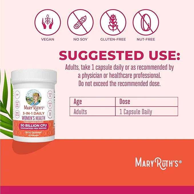 MaryRuth Organics 3-in-1 Daily Health Probiotics for Women | Clinically Tested | Hormone Support & Gut Health Supplement |...