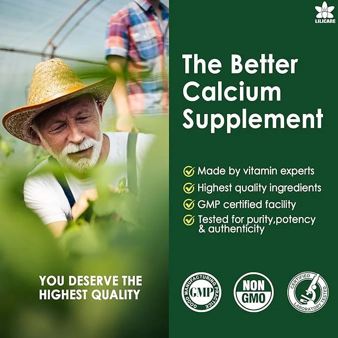 (2 Pack) Plant Based Calcium Supplement 600mg with D3 K2, K2, Zinc 2:1 Ratio, 70+ Trace