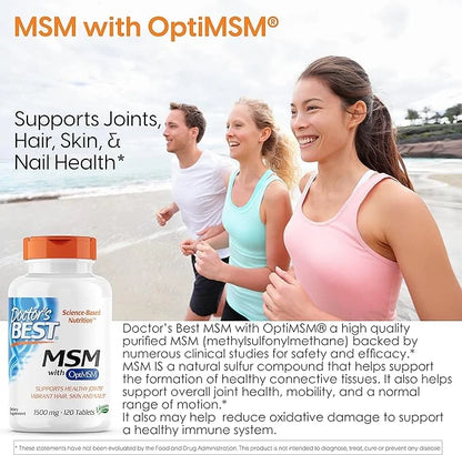 Doctor's Best MSM with OptiMSM, Non-GMO, 1500 mg, 120 Tablets (DRB-00097)