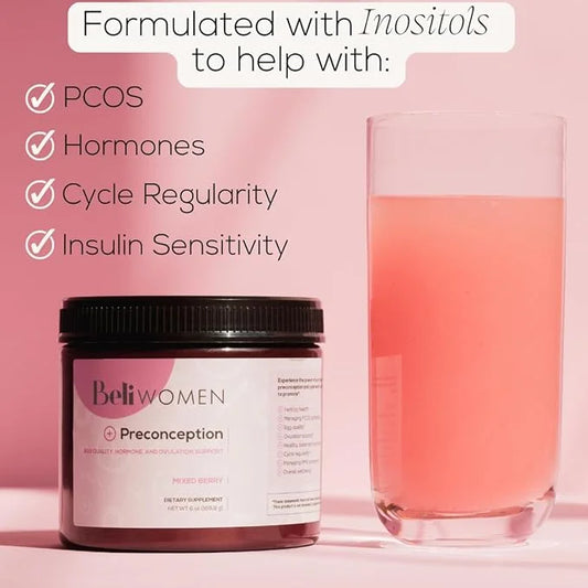 Beli Preconception Supplement for Fertility, Egg Quality, PCOS, Hormones, and Ovulation. Berry Flavored Drink Mix Powder -...