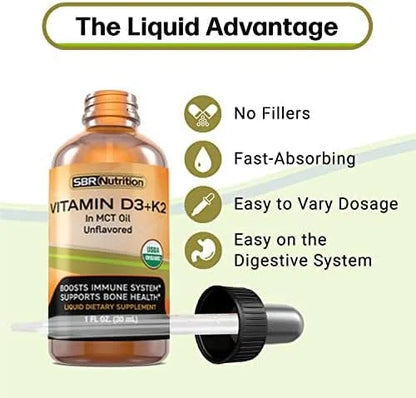 MAX Absorption, Vitamin D3 + K2 (MK-7) Liquid Drops with MCT Oil, Unflavored, Helps Support Strong Bones and Healthy Heart...