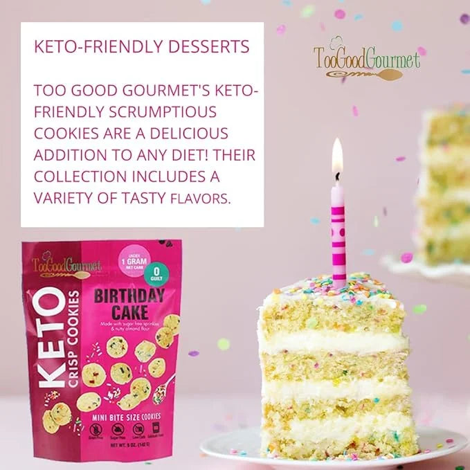 Too Good Gourmet Low Carb Keto Snack | 2 Pack Birthday Cake Flavor Sugar Free Cookies | Perfectly Baked | Gluten-Free | Gr...