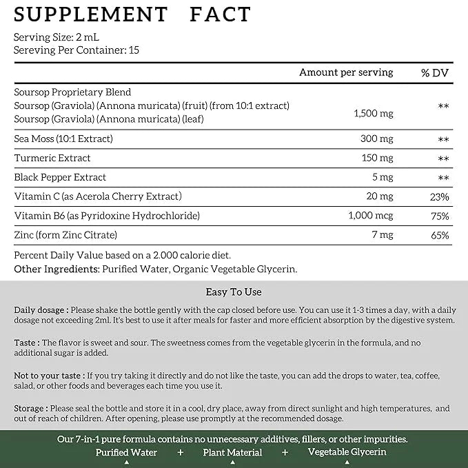 (2 Pack) 7 In 1 Organic Soursop Extract with Sea Moss, Soursop Bitters Liquid Drops Supplements for Cell Support & Regener...