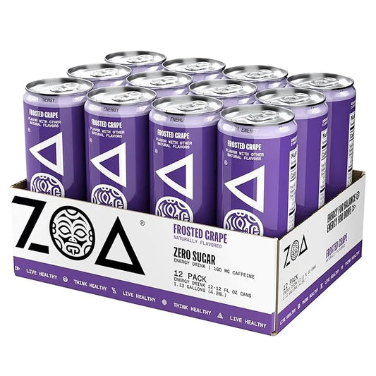 ZOA Zero Sugar Energy Drinks, Frosted Grape - Sugar Free with Electrolytes, Healthy Vitamin C, Amino Acids, Essential B-Vi...
