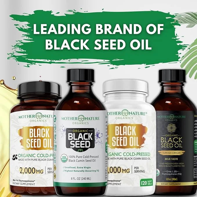 Mother Nature - Organic Black Seed Oil Capsules, Cold Pressed, 2% TQ, 100% Turkish-Black Cumin Nigella, Sativa Oil-3 Month...