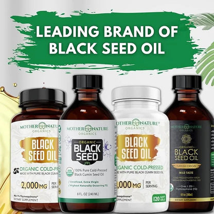 Mother Nature - Organic Black Seed Oil Capsules, Cold Pressed, 2% TQ, 100% Turkish-Black Cumin Nigella, Sativa Oil-3 Month...