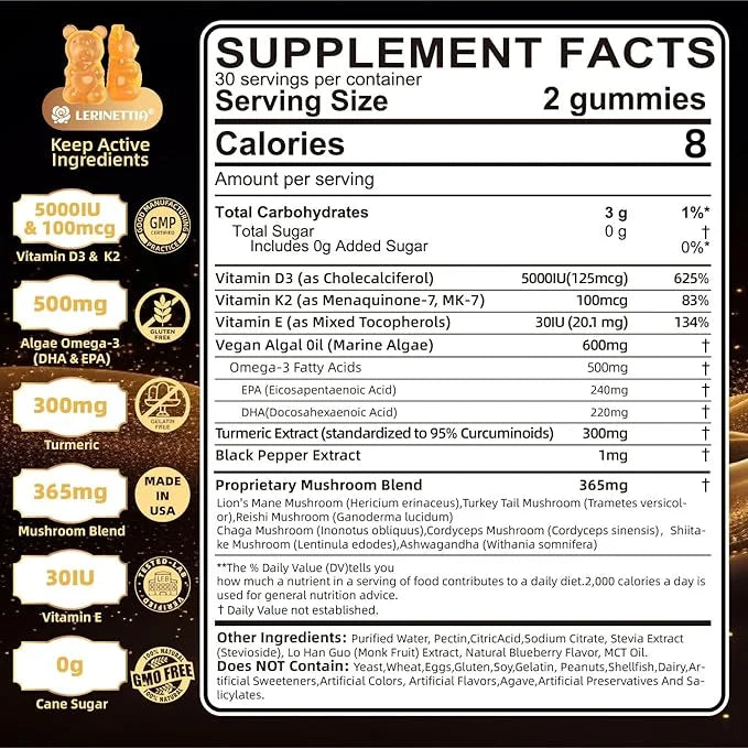 Vitamin D3 5000IU + K2 (MK-7) 100mcg, with 3, Turmeric