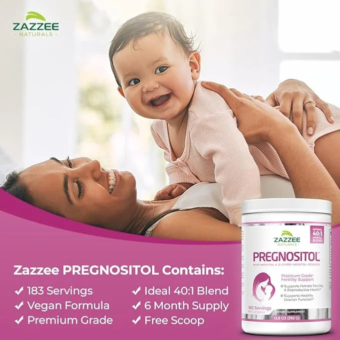 Zazzee PREGNOSITOL Powder, 6 Month Supply, Myo-Inositol and D-Chiro-Inositol 40:1 Fertility Blend, Free Scoop for Exact Do...