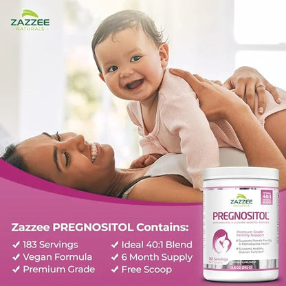 Zazzee PREGNOSITOL Powder, 6 Month Supply, Myo-Inositol and D-Chiro-Inositol 40:1 Fertility Blend, Free Scoop for Exact Do...