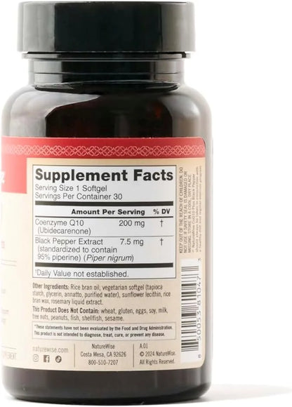 NatureWise CoQ10 200mg Softgels, High Absorption CoQ10 with 30 Softgels[1-Month Softgels[1-Month Supply]