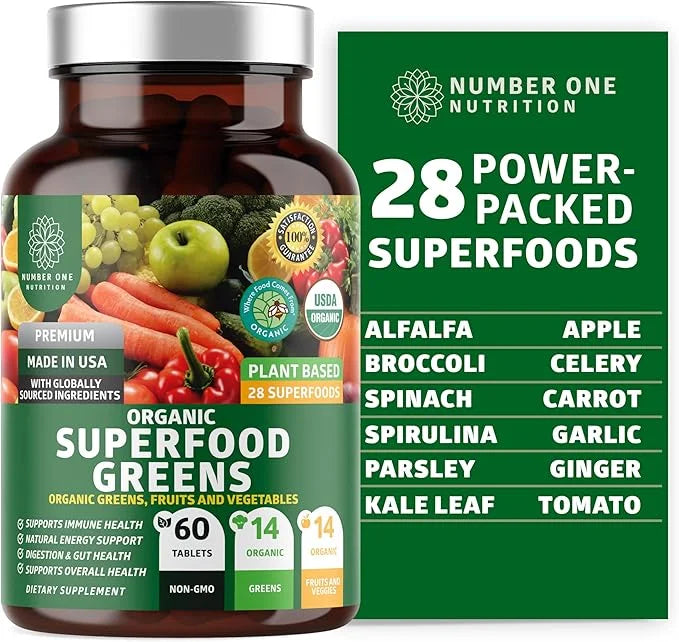 N1N Premium Organic Superfood Greens [28 Powerful Ingredients] Natural Fruit and Veggie Supplement with Alfalfa, Beet Root...