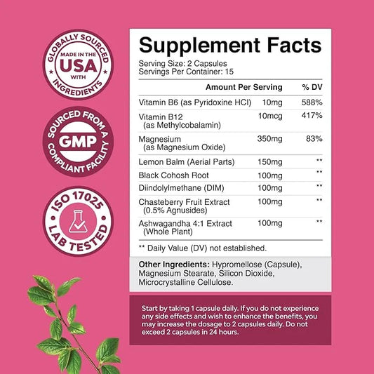 Advanced PMS Support Supplement for Women - Multibenefit PMS Relief Complex for Low Energy Mood Support Period Cramps and ...