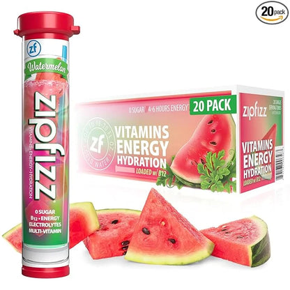 Zipfizz Daily Energy Drink Powder, Watermelon, 20 Pack | 3-in-1 Sustained Energy, Rapid Hydration, and Essential Vitamins ...
