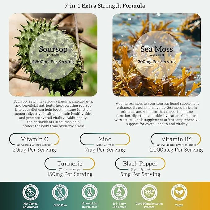 (1 Pack) Soursop Liquid Drops Plus Sea Moss Extract, Graviola Soursop Bitters Liquid Extract for Cell Support & Regenerati...