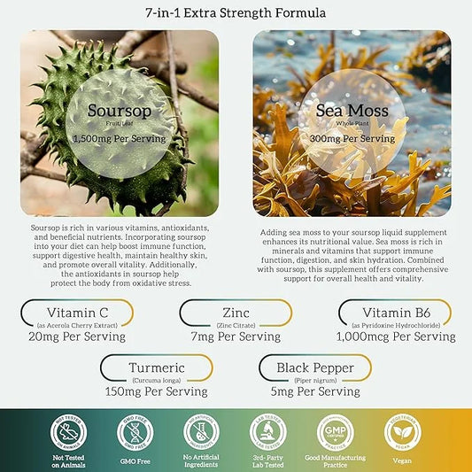 (1 Pack) Soursop Liquid Drops Plus Sea Moss Extract, Graviola Soursop Bitters Liquid Extract for Cell Support & Regenerati...