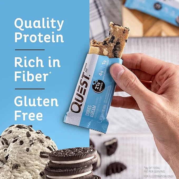 Quest Nutrition Cookies & Cream Protein Bars, 21g Protein, 1g Sugar, 4g Net Carb, Gluten Free, Keto Friendly, 12 Count - P...