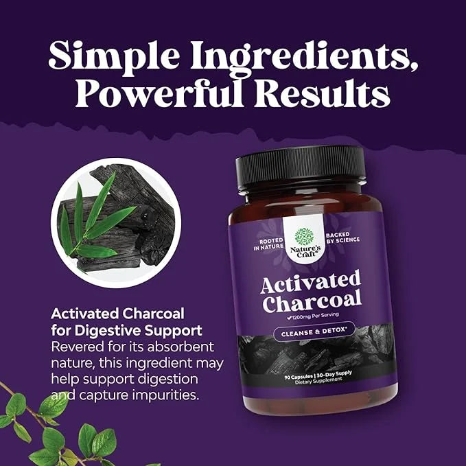 Activated Charcoal Pills Detox & Cleanse - Purifying Coconut Capsules with 1200 mg Per Serving for Bloating Relief - Activ...