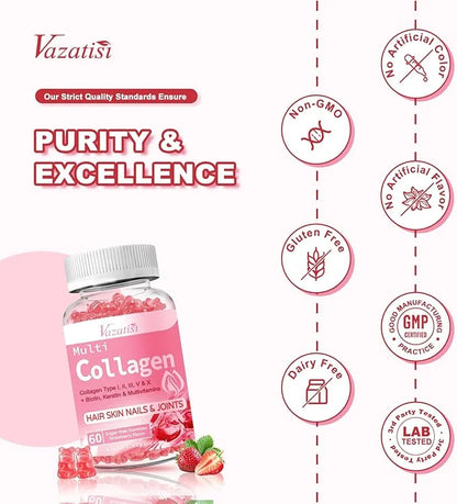 2 Pack Sugar Free Collagen Gummies 2500mg with 60 Strawberry