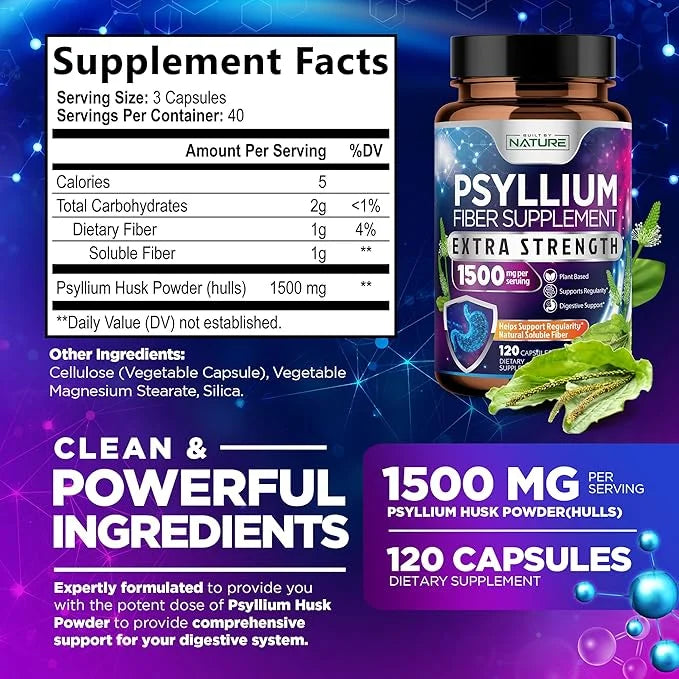 Psyllium Husk Capsules 1500mg 120 Capsules