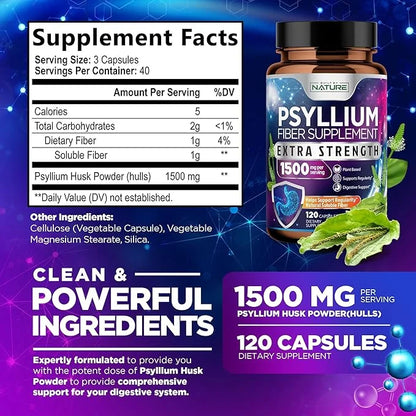 Psyllium Husk Capsules 1500mg 120 Capsules