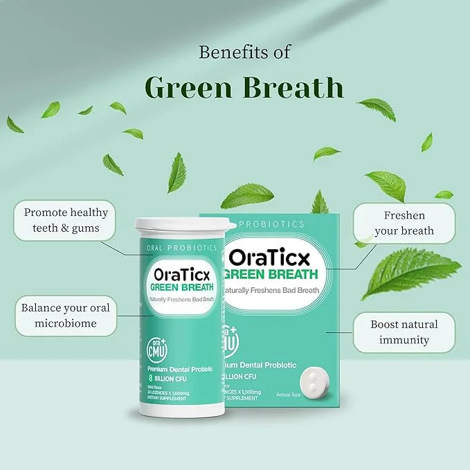 Oral Probiotics Green Breath, Freshen Bad Breath, Dental Probiotic Supplement for Oral Health, 8 Billion CFU, Mint Flavor ...