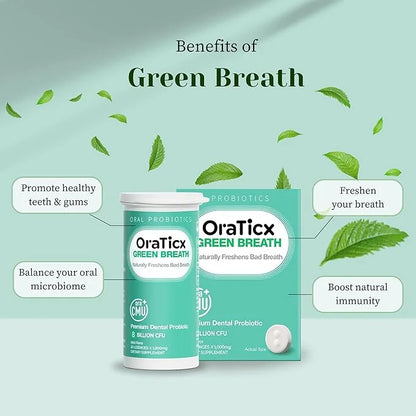Oral Probiotics Green Breath, Freshen Bad Breath, Dental Probiotic Supplement for Oral Health, 8 Billion CFU, Mint Flavor ...