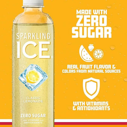Sparkling Ice, Classic Lemonade Sparkling Water, Zero Sugar Flavored Water, with Vitamins and Antioxidants, Low Calorie Be...