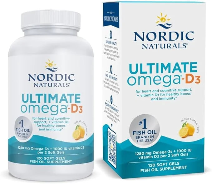 Nordic Naturals Ultimate Omega-D3, Lemon Flavor 120 Soft 1280 mg Omega-3 + 1000 IU D3 - Omega-3 Fish 60 Servings
