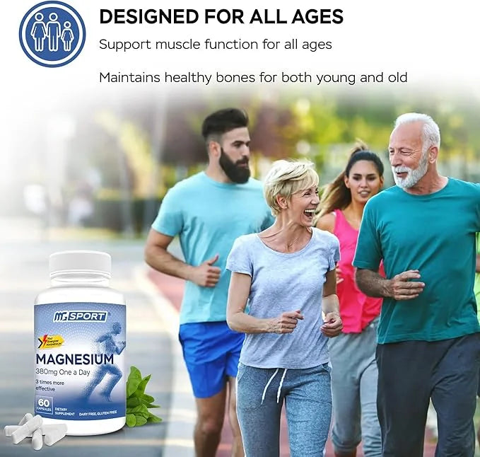 Magnesium Supplement Complex MGSPORT- High Absorption with Vitamins B6, D, E - Relieves Leg Cramps & Muscle Support - 60 S...