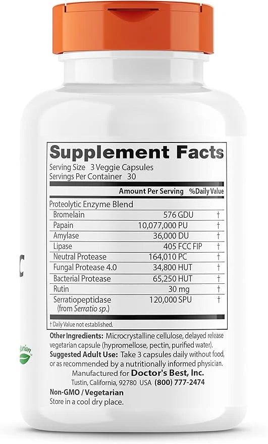 Doctor's Best Proteolytic enzymes, digestion, Muscle, 90 Veggie