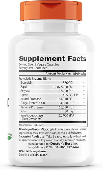 Doctor's Best Proteolytic enzymes, digestion, Muscle, 90 Veggie