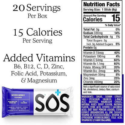 SOS Hydration, Electrolyte Powder Packets – Low-Calorie, Zero Sugar, Rapid Rehydration, Made in USA, Keto & Vegan Friendly...